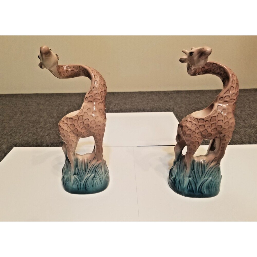 Vtg 1989 Pair of Swirly Neck Giraffe Candle Holders Five and Dime Inc
